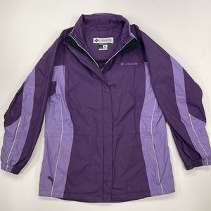 🪻Columbia | Purple HIGHLY WATER RESISTANT CONSTRUCTION Rain Jacket w/Hood Sz L